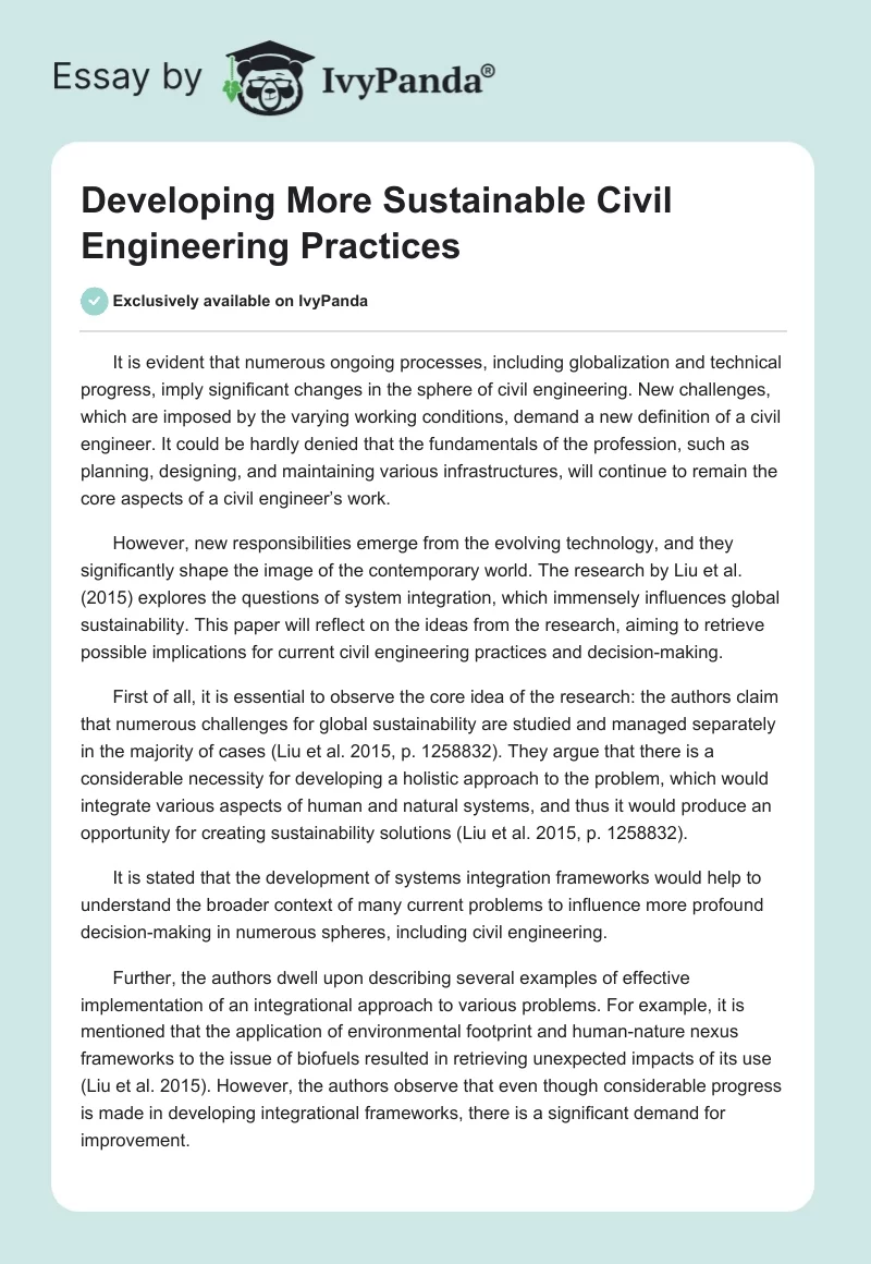 Developing More Sustainable Civil Engineering Practices. Page 1