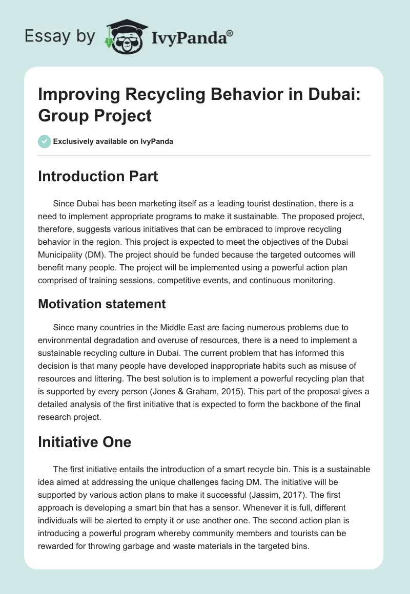 Improving Recycling Behavior in Dubai: Group Project. Page 1