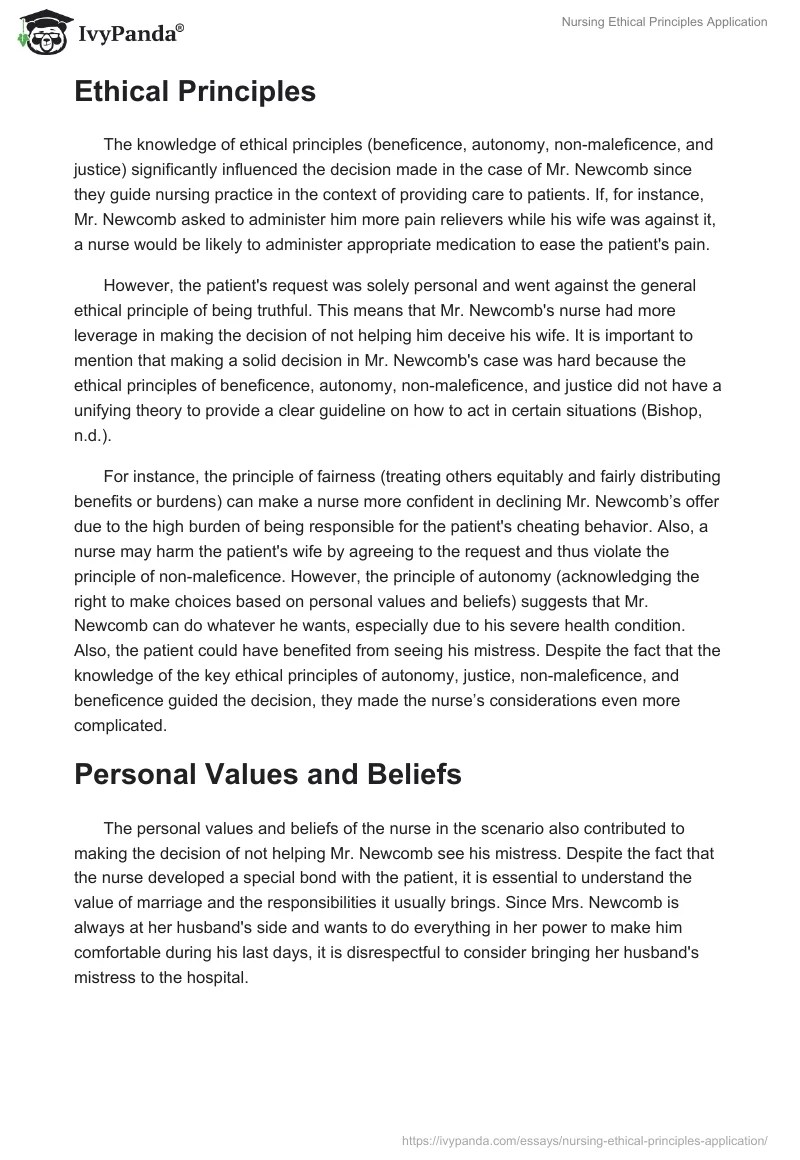 Nursing Ethical Principles Application. Page 2