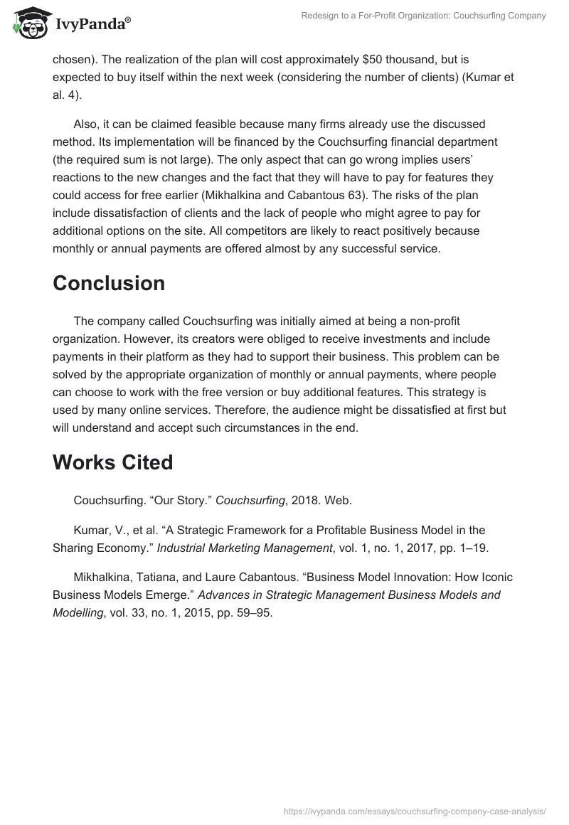 Redesign to a For-Profit Organization: Couchsurfing Company. Page 3