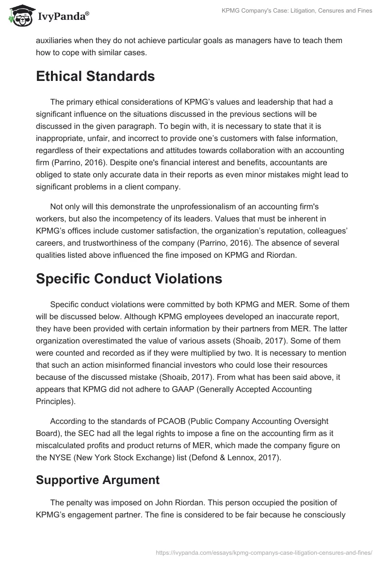 KPMG Company's Case: Litigation, Censures and Fines. Page 2