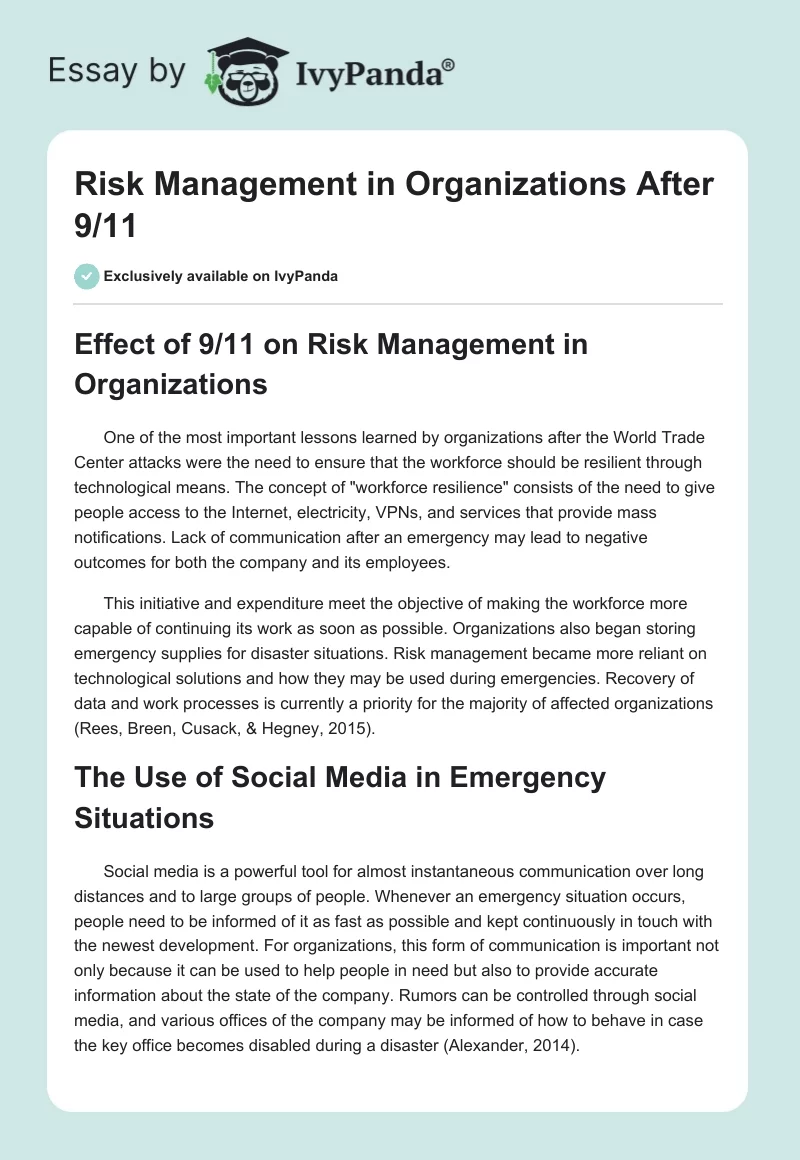 Risk Management in Organizations After 9/11. Page 1