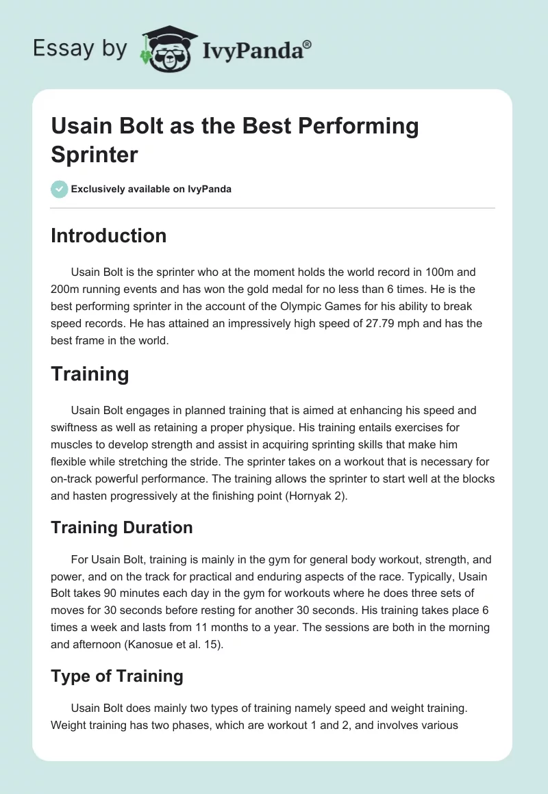 Usain Bolt as the Best Performing Sprinter. Page 1