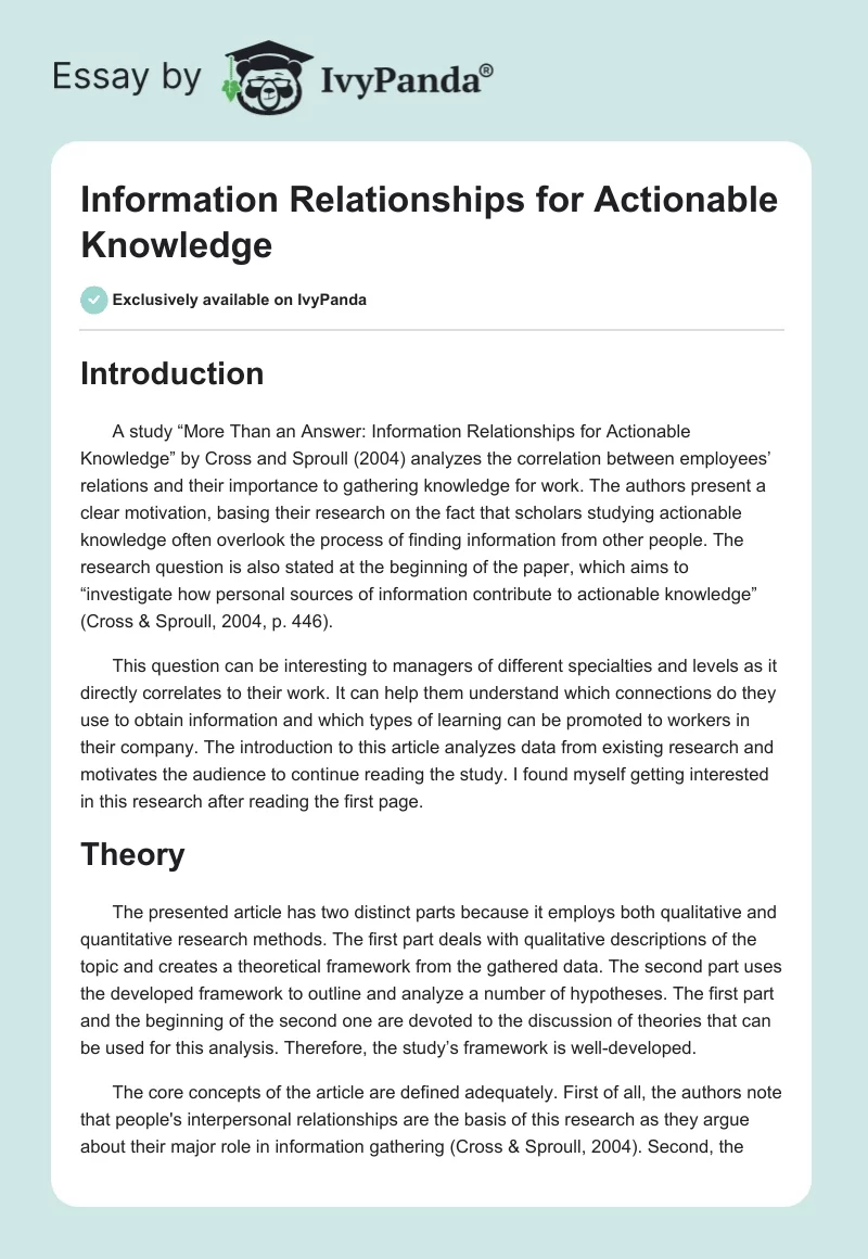 Information Relationships for Actionable Knowledge. Page 1