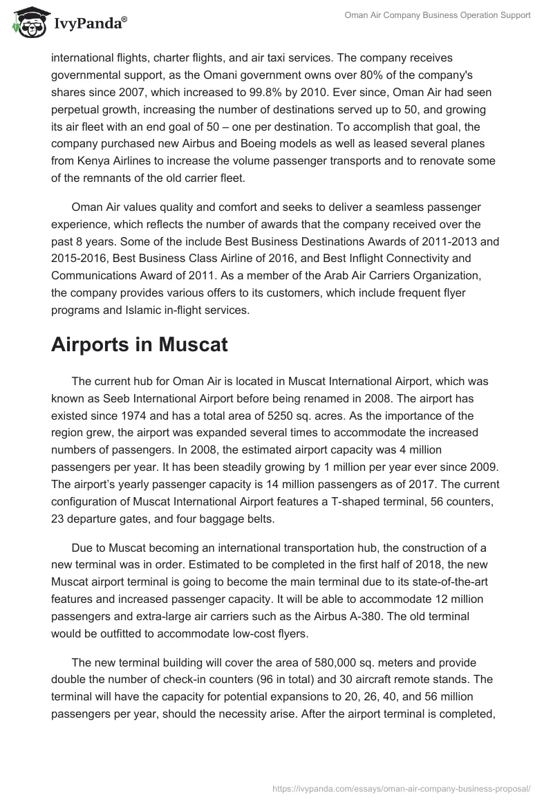 Oman Air Company Business Operation Support. Page 2