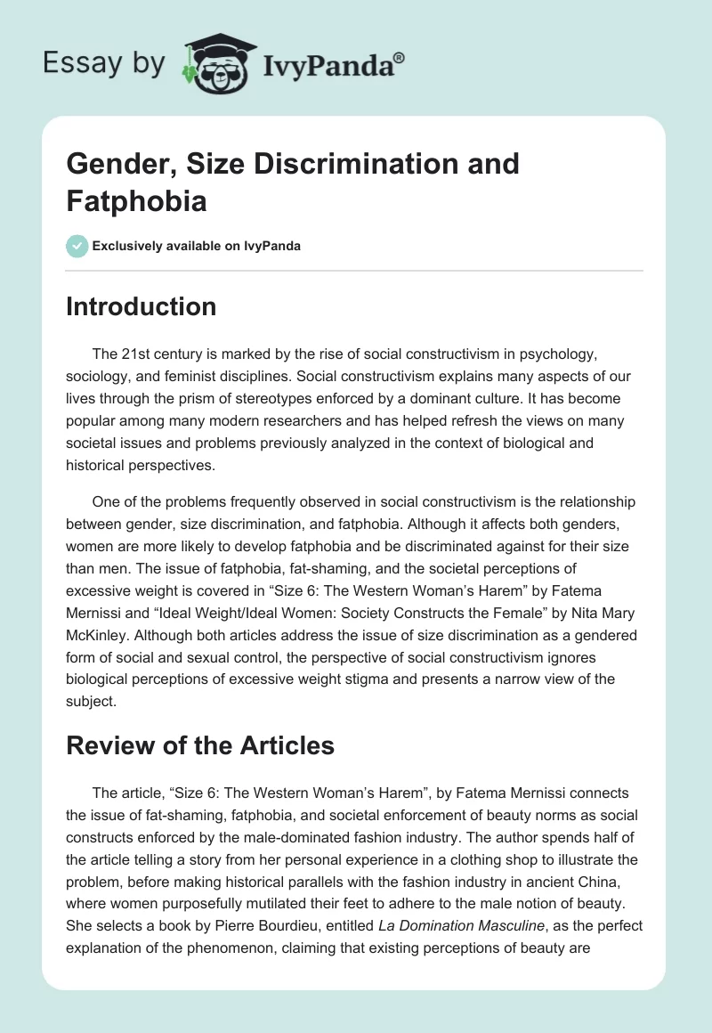 Gender, Size Discrimination and Fatphobia. Page 1