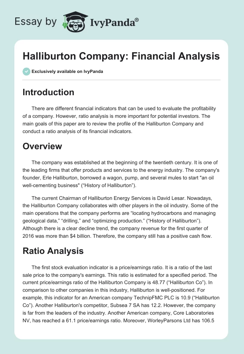 Halliburton Company: Financial Analysis. Page 1