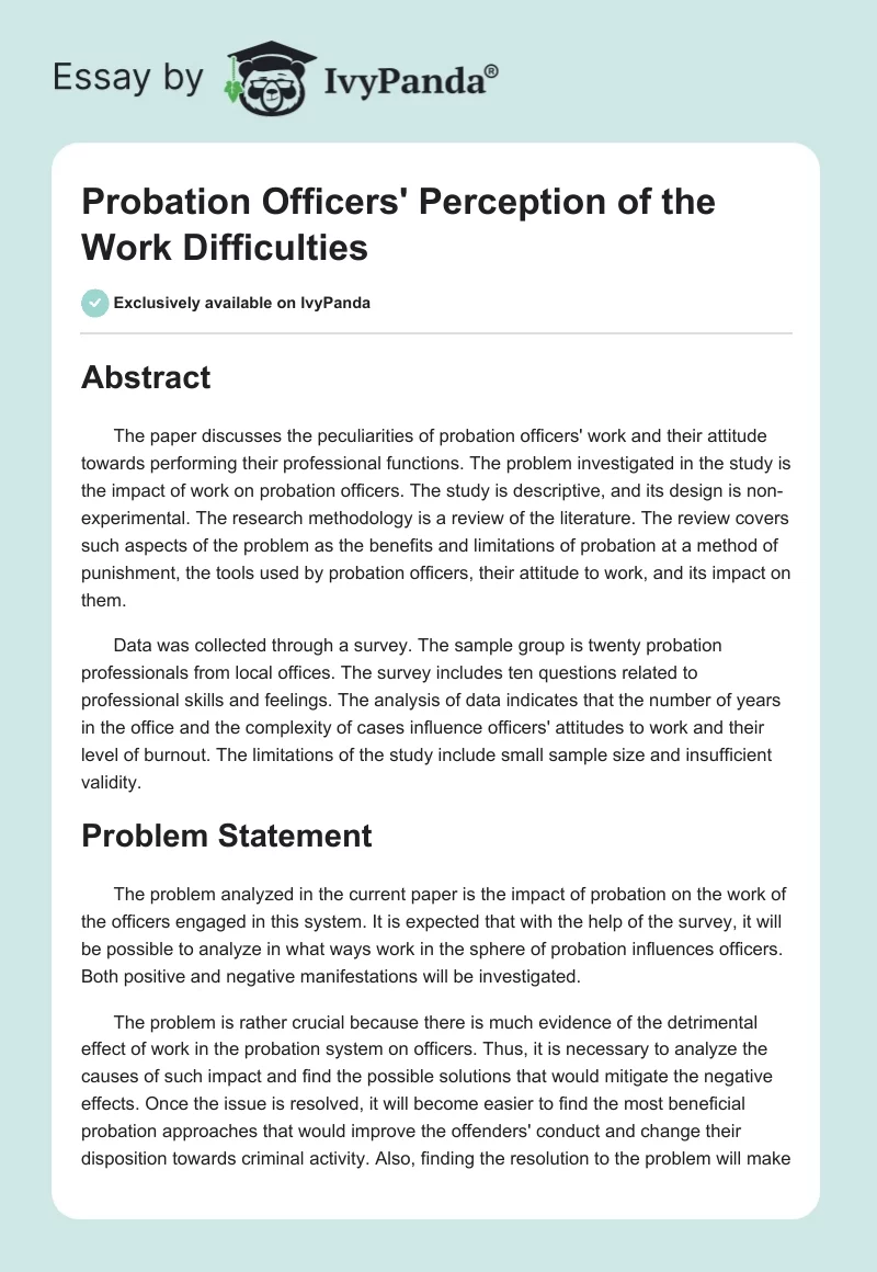 Probation Officers' Perception of the Work Difficulties. Page 1