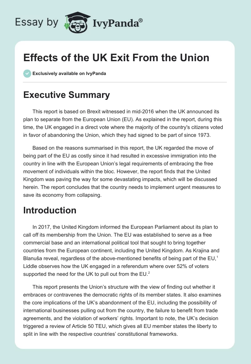 Effects of the UK Exit From the Union. Page 1
