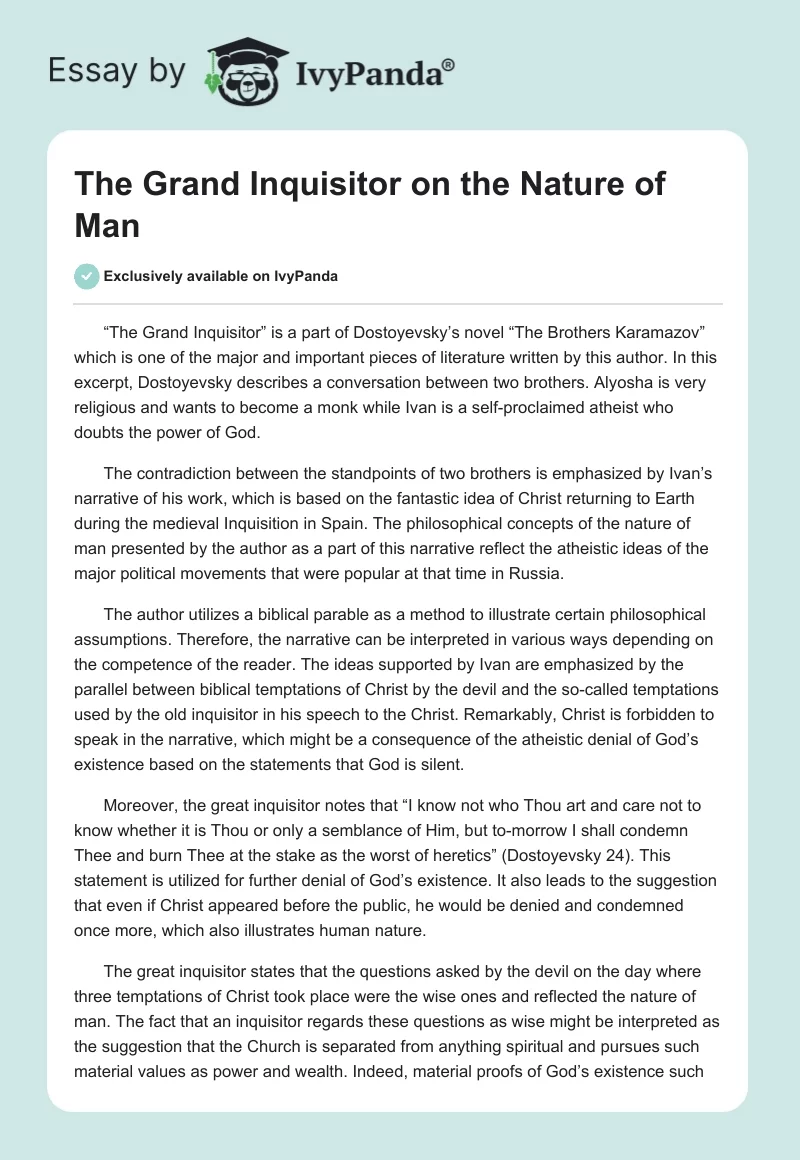 "The Grand Inquisitor" on the Nature of Man. Page 1