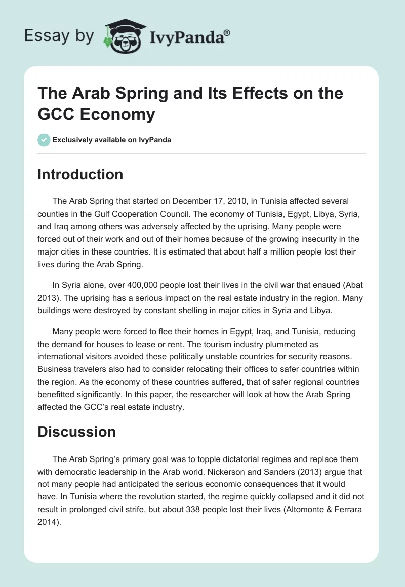 The Arab Spring and Its Effects on the GCC Economy. Page 1