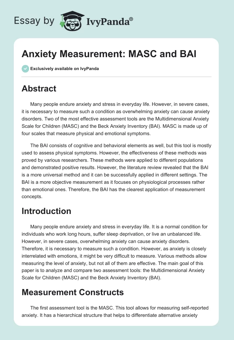 Anxiety Measurement: MASC and BAI. Page 1