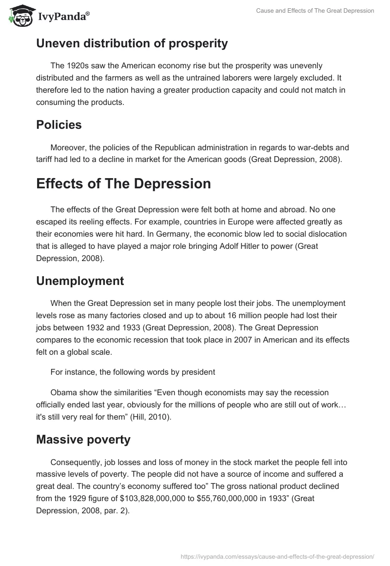 Cause and Effects of The Great Depression. Page 2