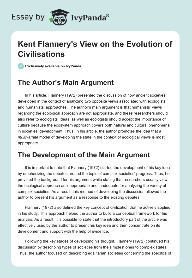 Kent Flannery's View on the Evolution of Civilisations. Page 1