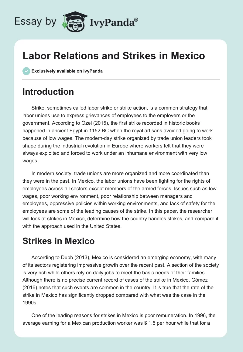 Labor Relations and Strikes in Mexico. Page 1