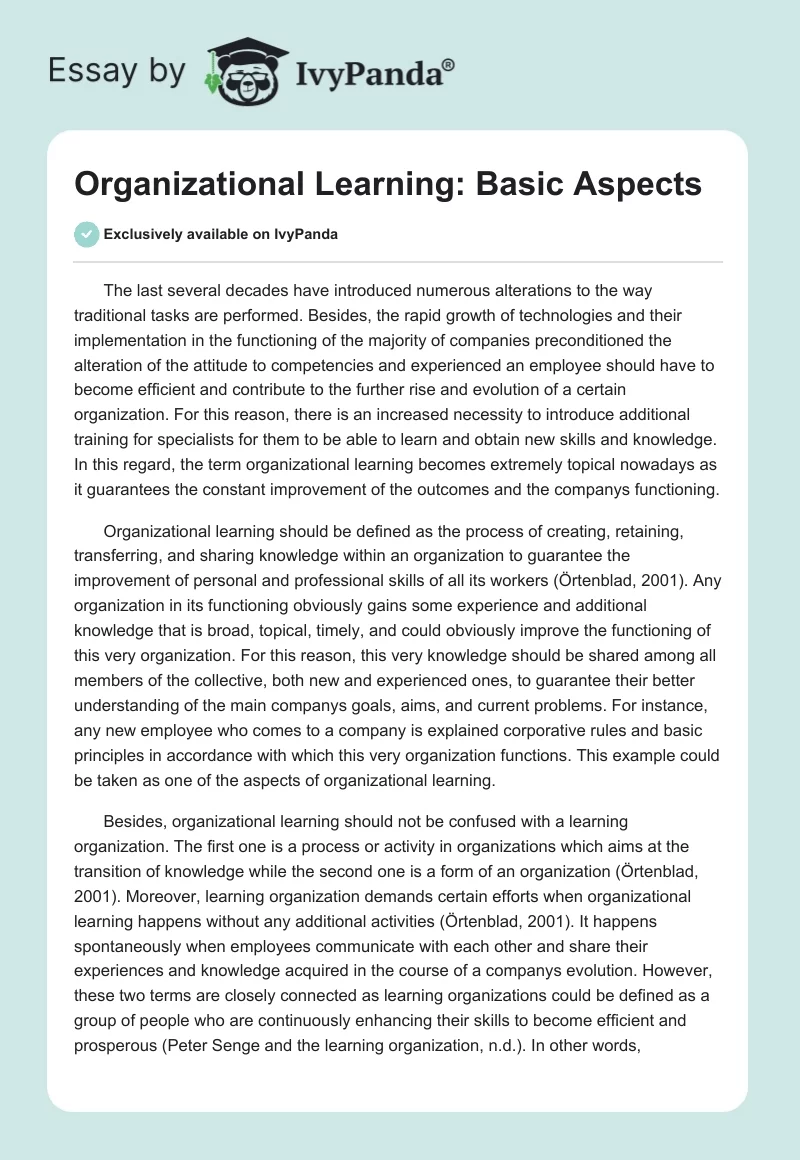 Organizational Learning: Basic Aspects. Page 1