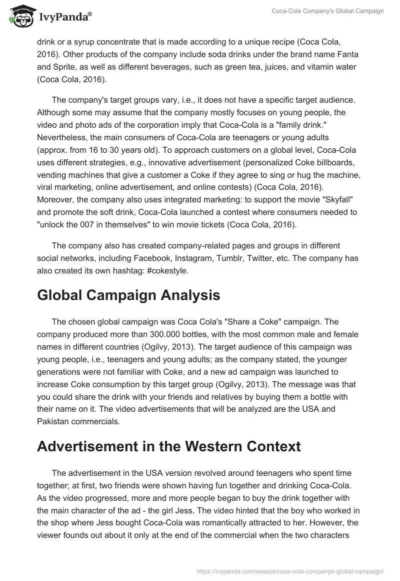 Coca-Cola Company's Global Campaign. Page 2