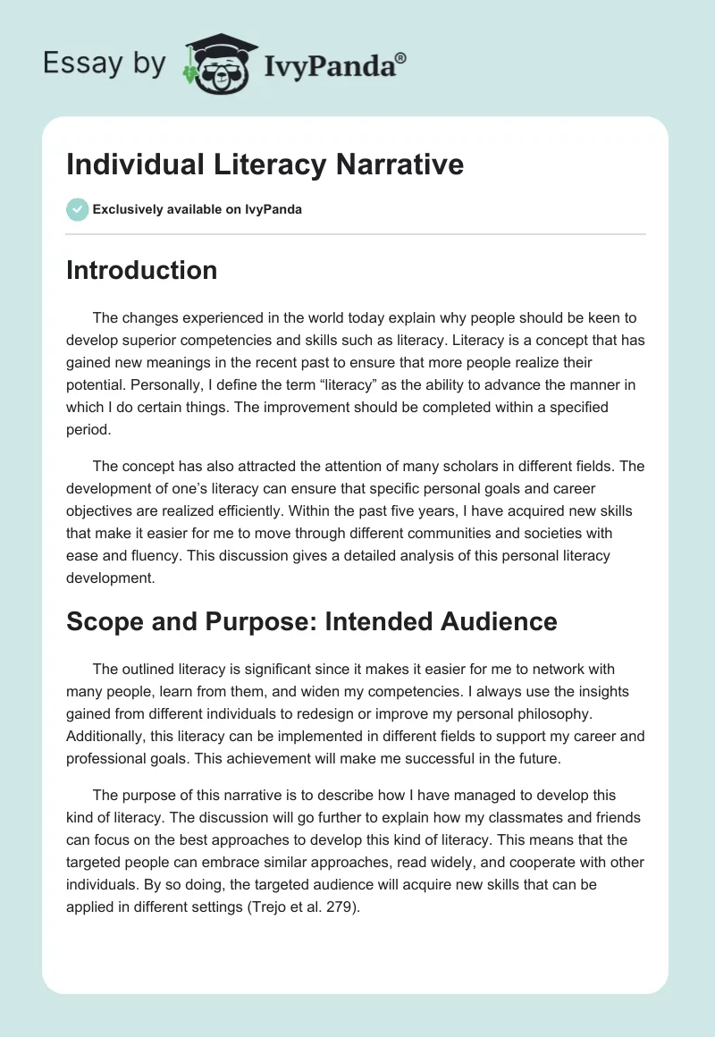 Individual Literacy Narrative. Page 1