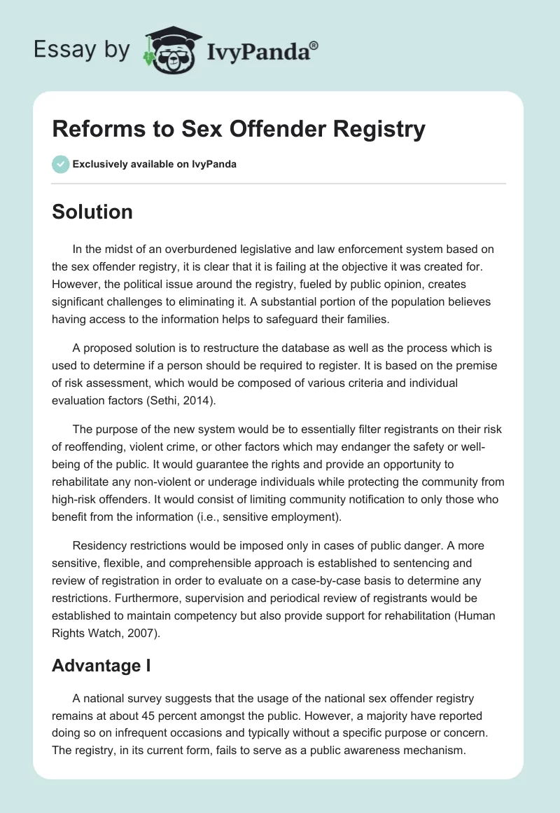 Reforms to Sex Offender Registry. Page 1