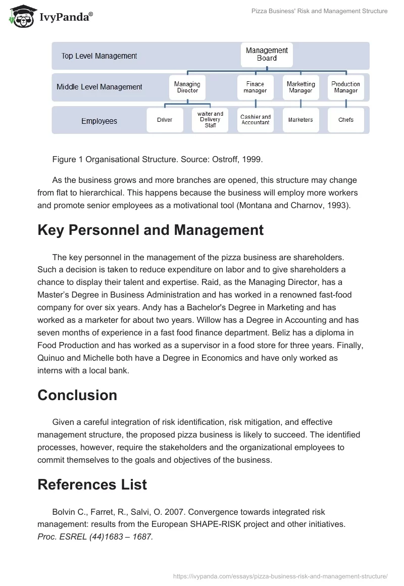 Pizza Business' Risk and Management Structure. Page 4