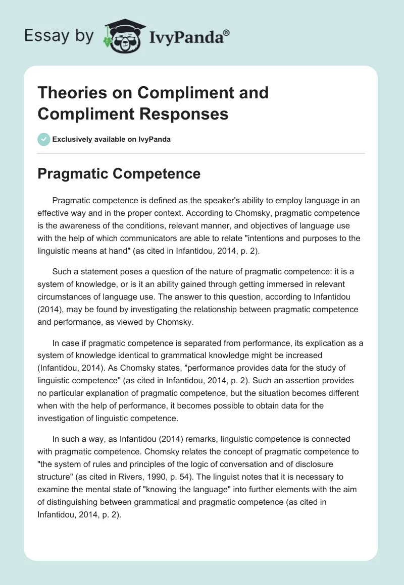 Theories on Compliment and Compliment Responses. Page 1