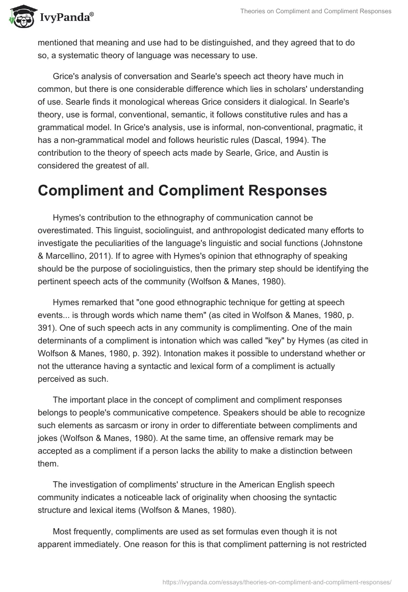 Theories on Compliment and Compliment Responses. Page 4
