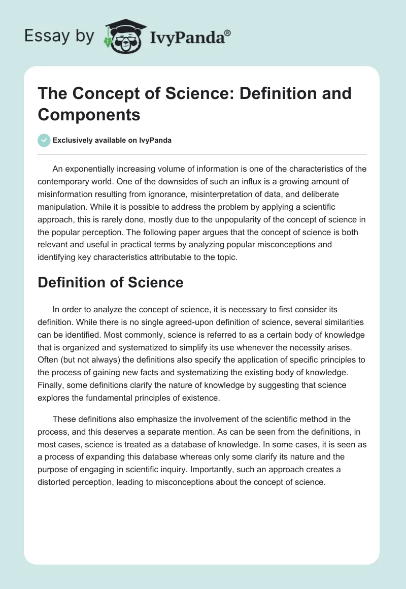 The Concept of Science: Definition and Components. Page 1