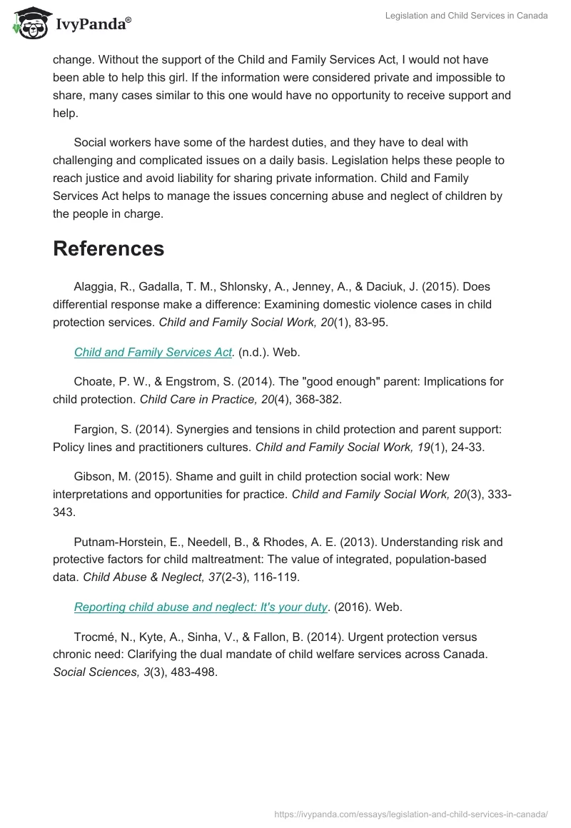 Legislation and Child Services in Canada. Page 4