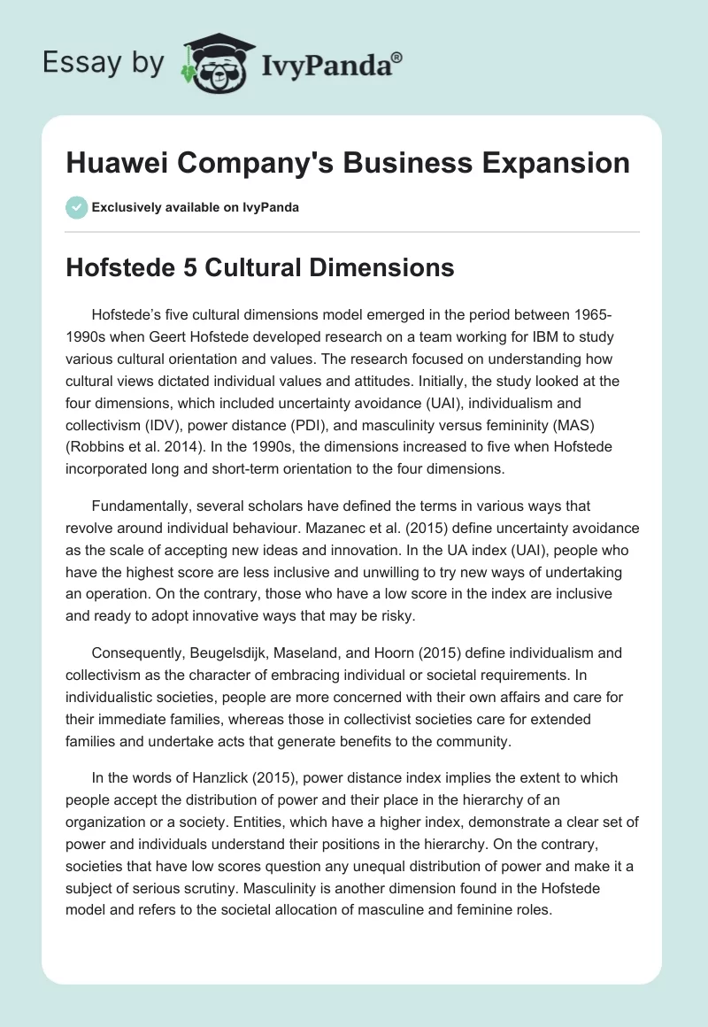 Huawei Company's Business Expansion. Page 1