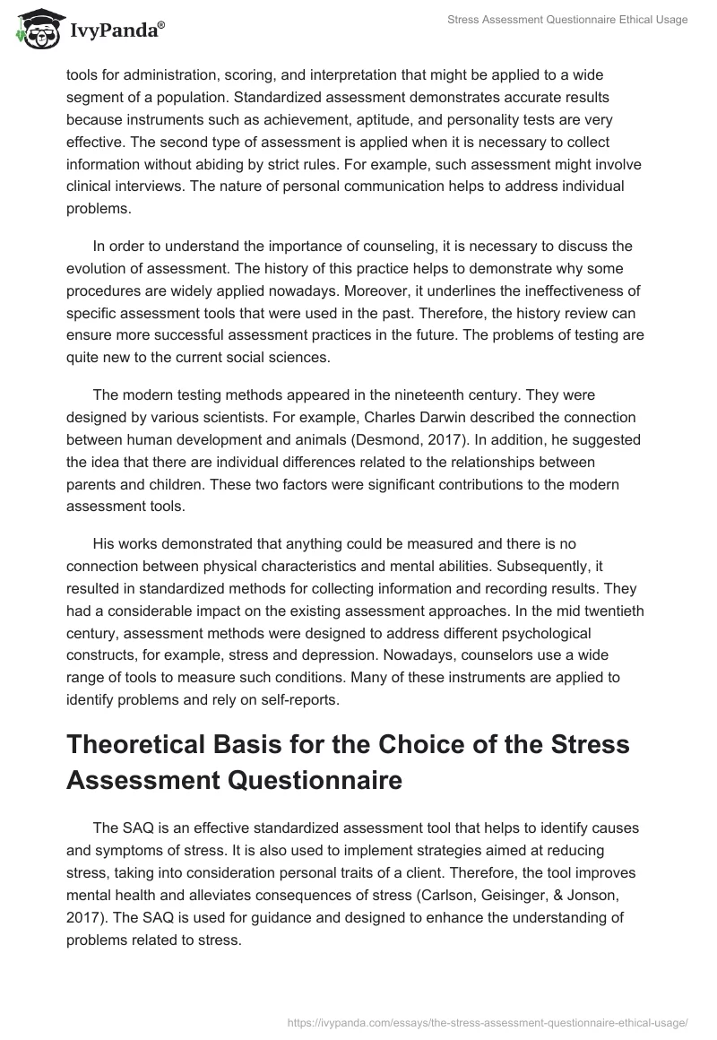 Stress Assessment Questionnaire Ethical Usage. Page 2