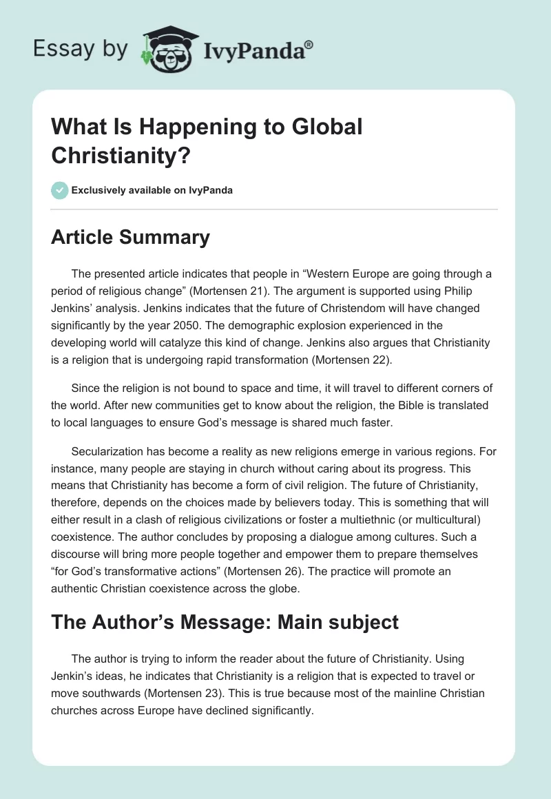 What Is Happening to Global Christianity?. Page 1