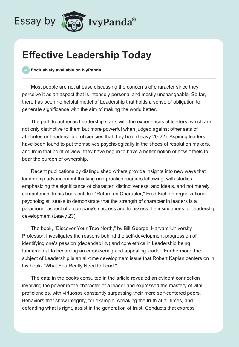 Effective Leadership Today. Page 1