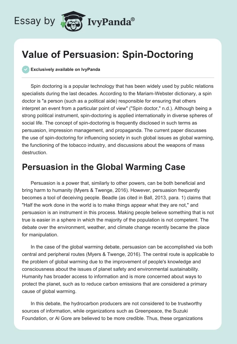 Value of Persuasion: Spin-Doctoring. Page 1
