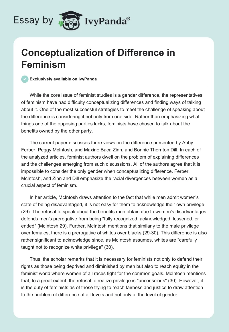Conceptualization of Difference in Feminism. Page 1