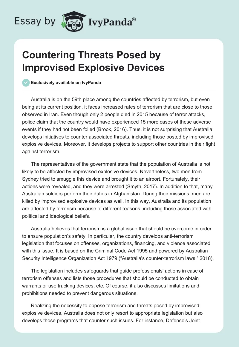 Countering Threats Posed by Improvised Explosive Devices. Page 1