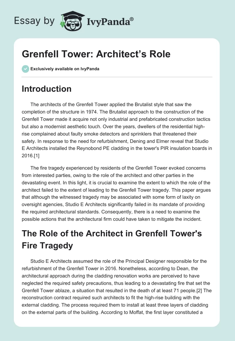 Grenfell Tower: Architect’s Role. Page 1