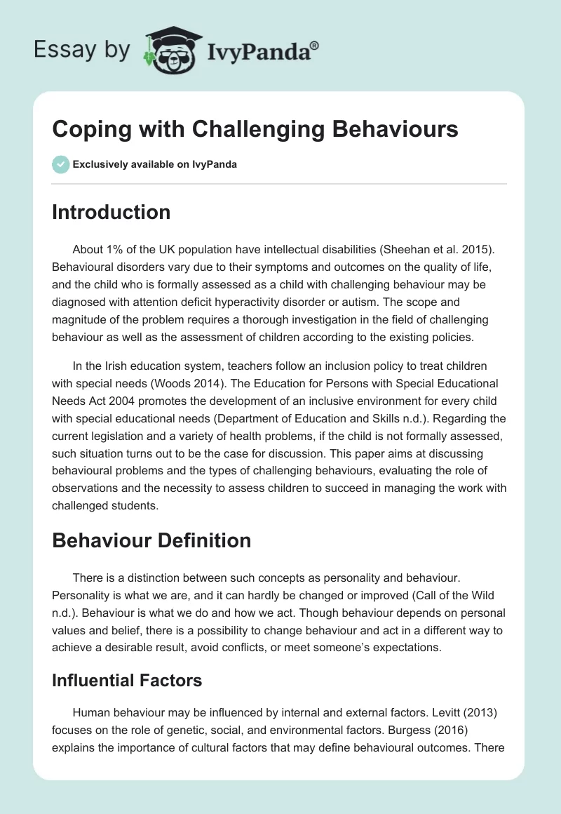 Coping with Challenging Behaviours. Page 1