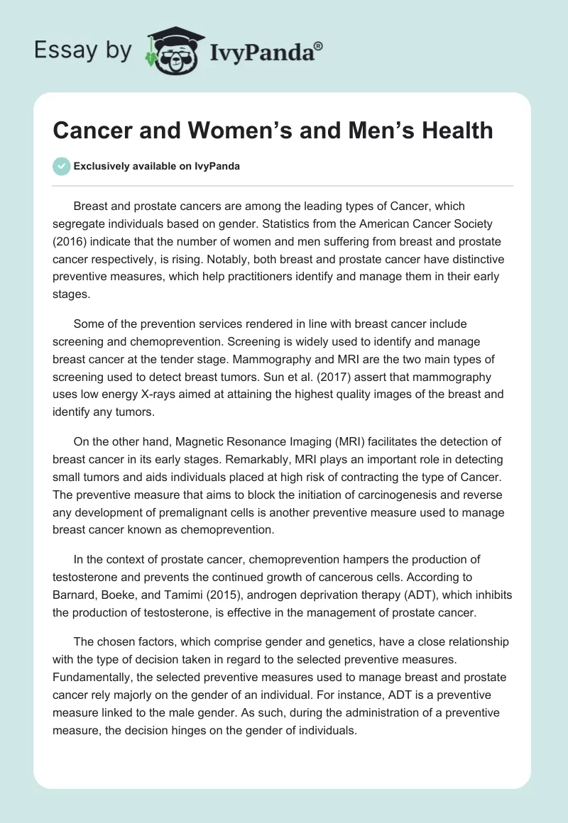 Cancer and Women’s and Men’s Health. Page 1