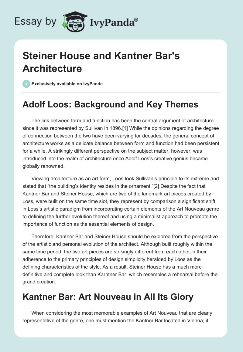 Steiner House and Kantner Bar's Architecture. Page 1