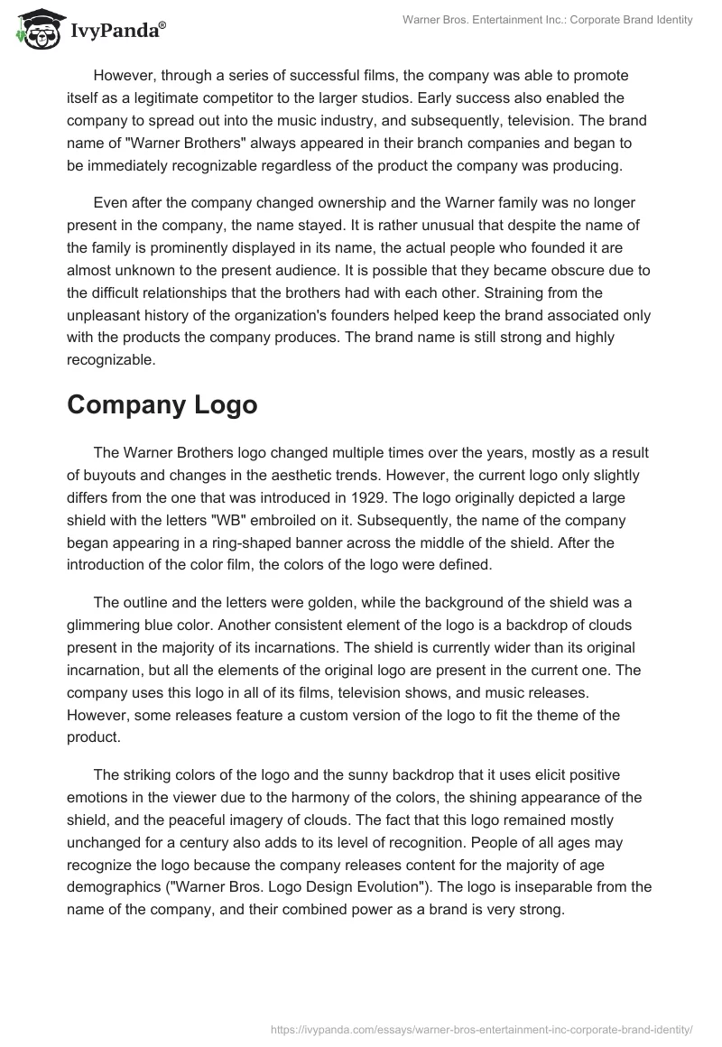 Warner Bros. Entertainment Inc.: Corporate Brand Identity. Page 2