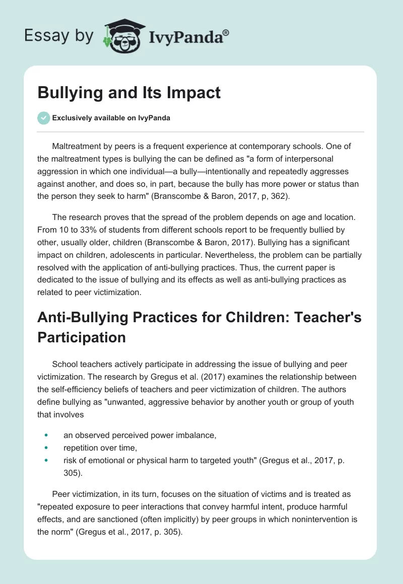 Bullying and Its Impact. Page 1