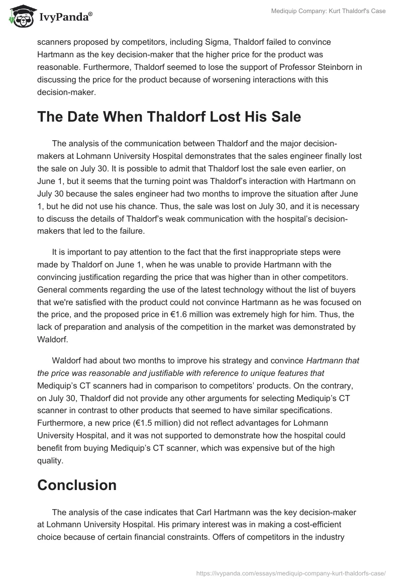 Mediquip Company: Kurt Thaldorf's Case. Page 2