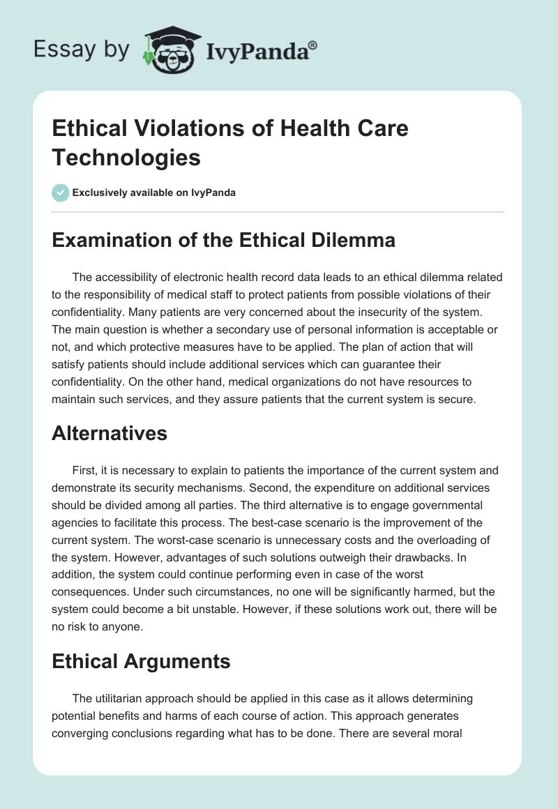 Ethical Violations of Health Care Technologies. Page 1