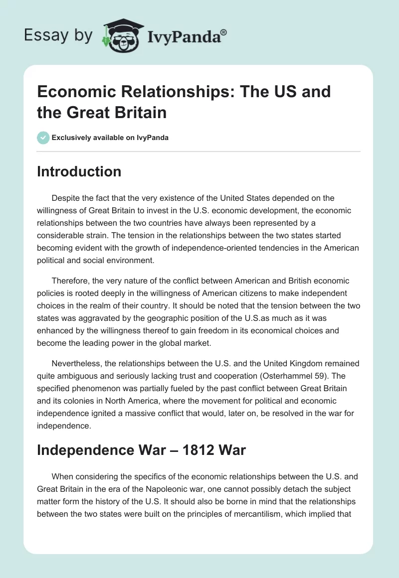 Economic Relationships: The US and the Great Britain. Page 1