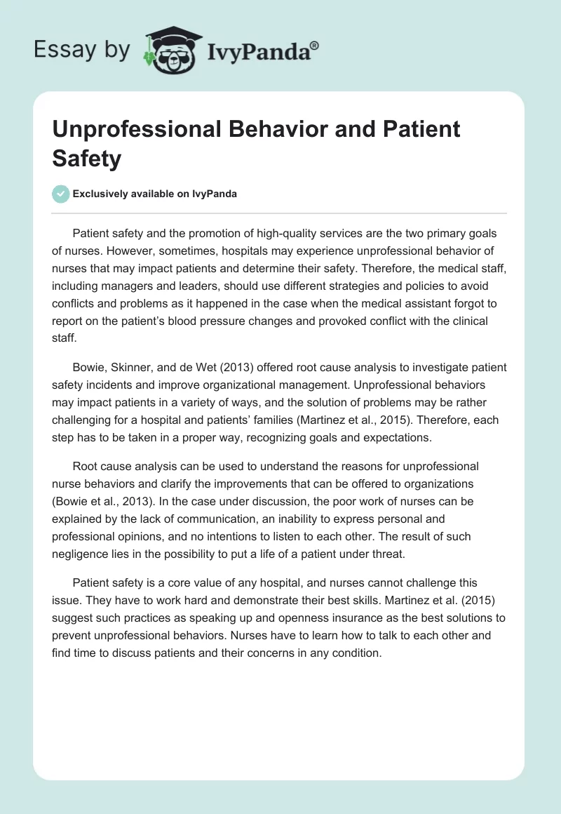 Unprofessional Behavior and Patient Safety. Page 1
