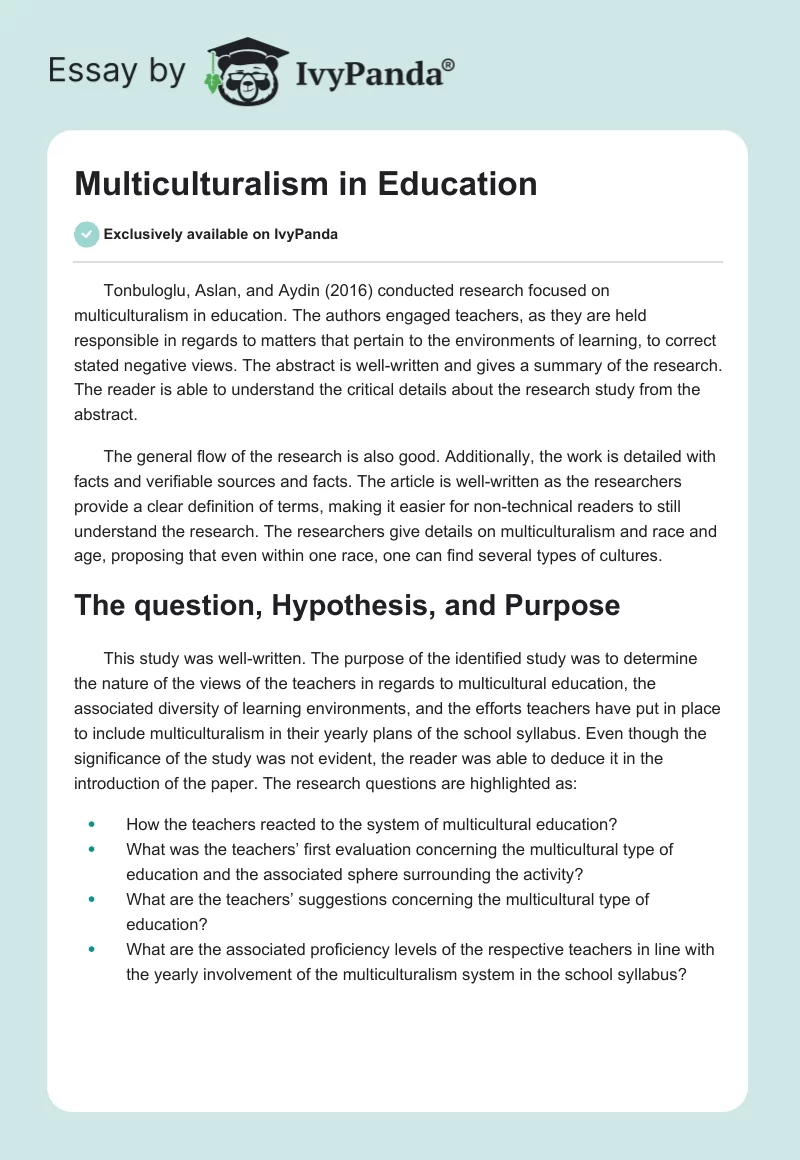 Multiculturalism in Education. Page 1