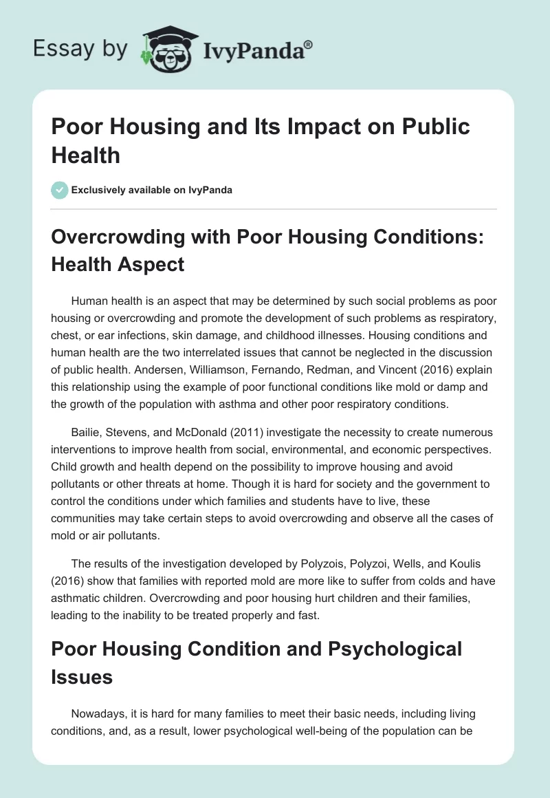 Poor Housing and Its Impact on Public Health. Page 1