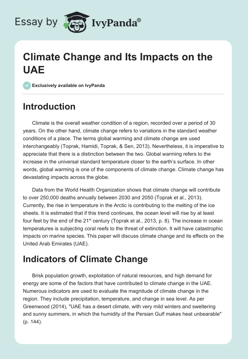 Climate Change and Its Impacts on the UAE. Page 1