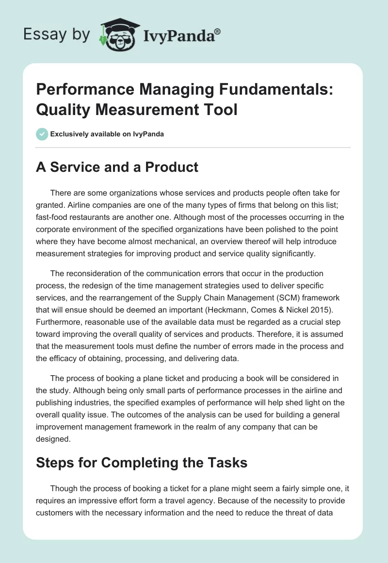 Performance Managing Fundamentals: Quality Measurement Tool. Page 1