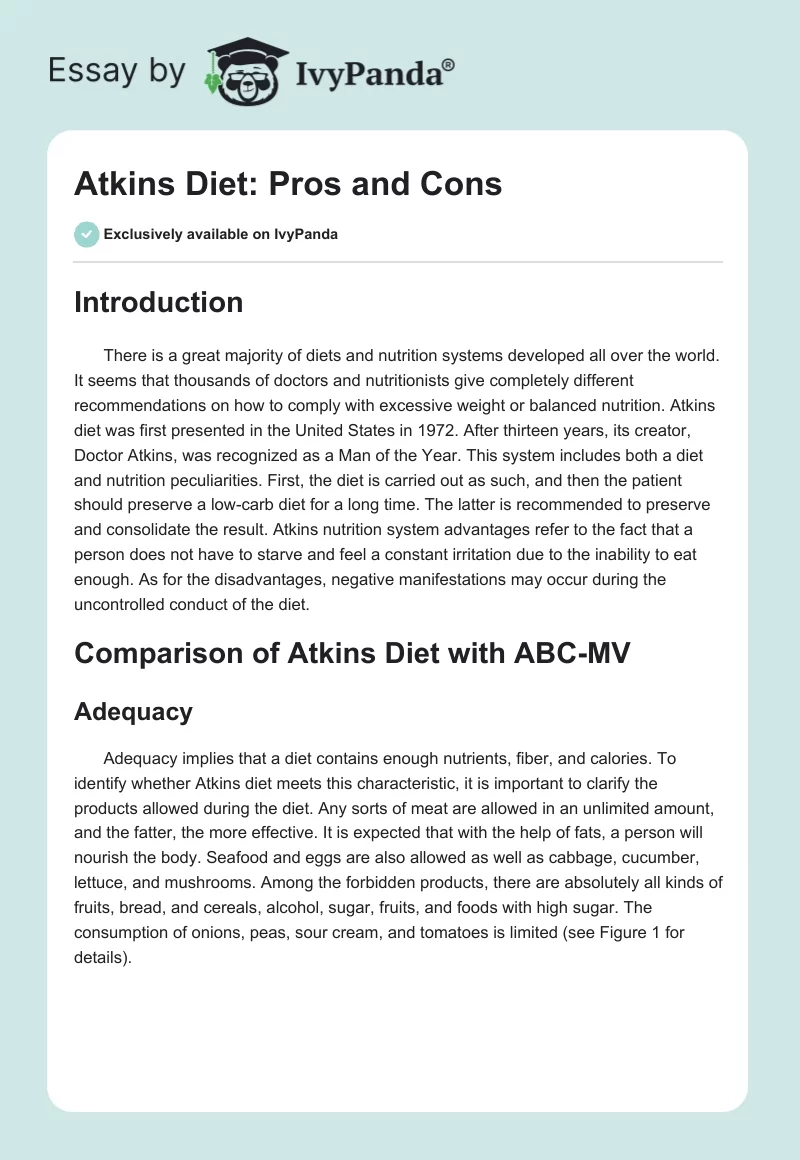 Atkins Diet: Pros and Cons. Page 1